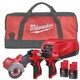 MILWAUKEE M12BLIDRC, M12BLDDRC, & M12FCOT TRIPLE KIT 2 X 2.0ah BATTERIES CHARGER & BAG