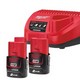 MILWAUKEE M12BLIDRC, M12BLDDRC, & M12FCOT TRIPLE KIT 2 X 2.0ah BATTERIES CHARGER & BAG