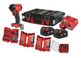 MILWAUKEE M18FID3100P-502P 18V BRUSHLESS IMPACT DRIVER 2 X 5.0AH LI-ION BATTERIES & ACCESSORIES BUNDLE