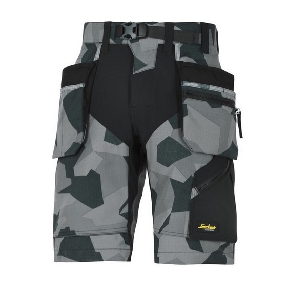 SNICKERS FLEXIWORK WORK SHORTS WITH HOLSTER POCKETS GREY CAMOUFLAGE 31 INCH WAIST