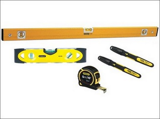STANLEY STA398003 SPIRIT LEVEL TWIN PACK + TAPE MEASURE & MARKER PENS