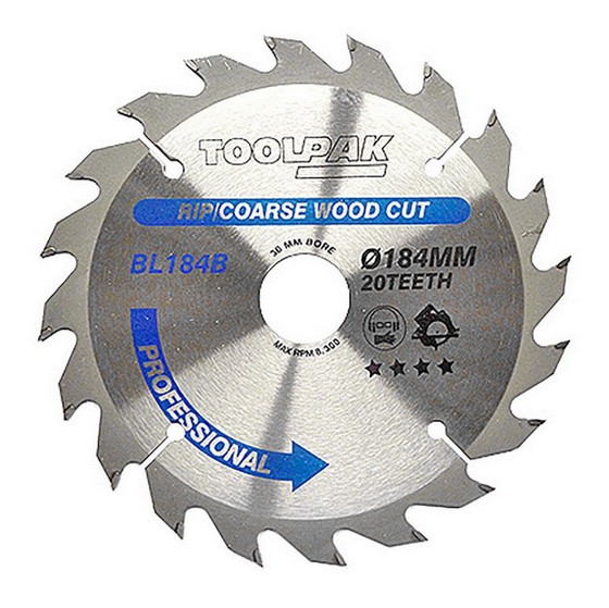 TOOLPAK BL184B 184MM X 30MM X 20T PROFESSIONAL TCT SAW BLADE