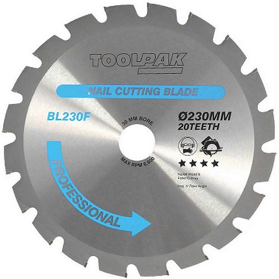 TOOLPAK BL230F 230MM X 30MM X 20T NAILED WOOD TCT SAW BLADE