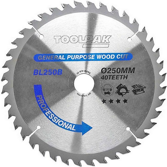 TOOLPAK BL250B 250MM X 30MM X 40T TABLE/MITRE SAW BLADE