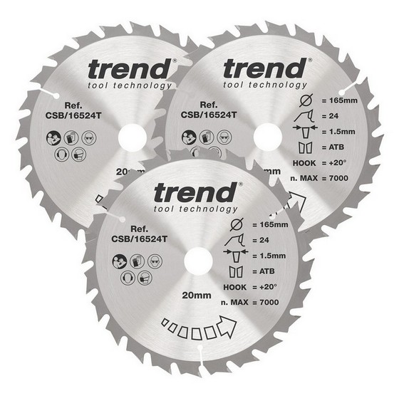TREND CSB/165/3PK/D WOOD SAWBLADE 165 x 20 x 24T (3 PACK)