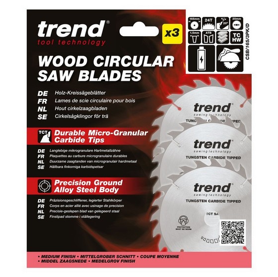 TREND CSB/165/3PK/D WOOD SAWBLADE 165 x 20 x 24T (3 PACK)