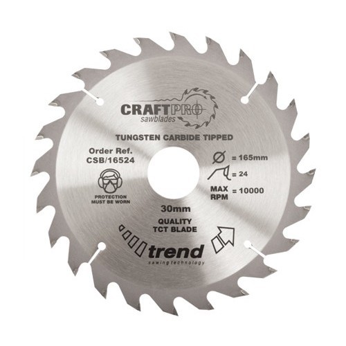 TREND CSB/16524 MEDIUM FINISH TCT CIRCULAR SAW BLADE 24TX30X165MM