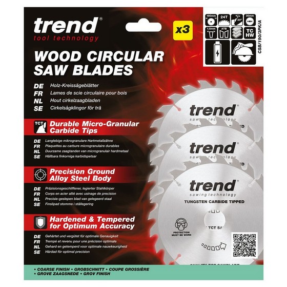 TREND CSB/190/3PK/A WOOD SAWBLADE 190 x 30 x 24T (3 PACK)
