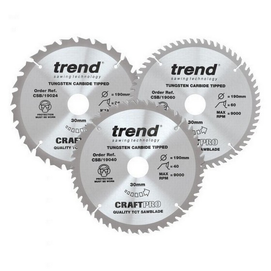 TREND CSB/190/3PK CRAFTPRO TCT SAW BLADE TRIPLE PACK