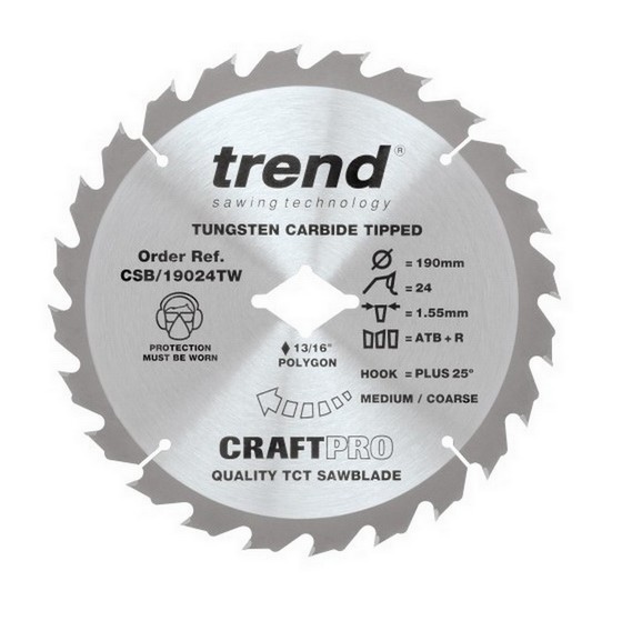 TREND CSB/19024TW WORMDRIVE CRAFT SAWBLADE 24TX190MM