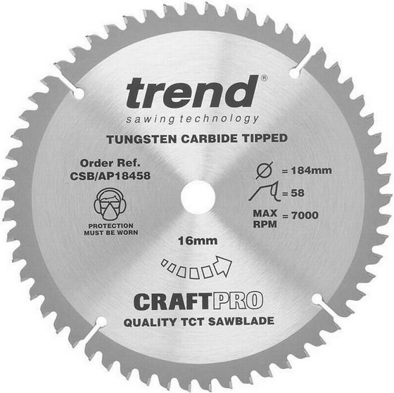 TREND CSB/AP18458A ALUMINIUM/ PLASTIC WORKTOPS TCT CIRCULAR SAW BLADE 58Tx30x184mm