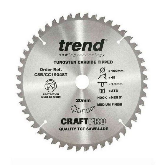 TREND CSB/CC19048T MITRE SAW CROSSCUTTING TCT CIRCULAR SAW BLADE 48Tx20x190mm