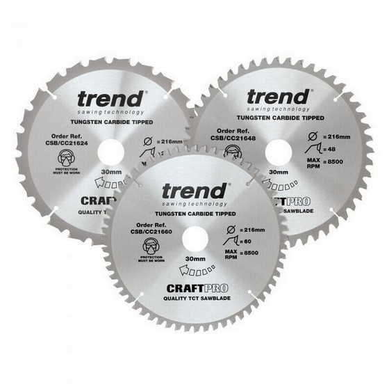 TREND CSB/CC216/3PK 216MM DIAMETER CRAFT SAW BLADE MIXED TRIPLE PACK
