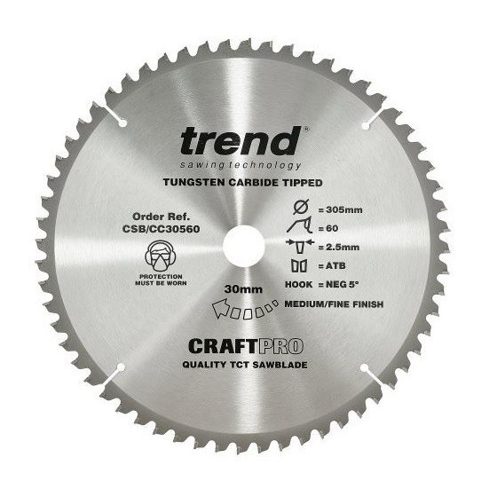 TREND CSB/CC30560T MITRE SAW CROSSCUTTING TCT CIRCULAR SAW BLADE 60TX30X305MM