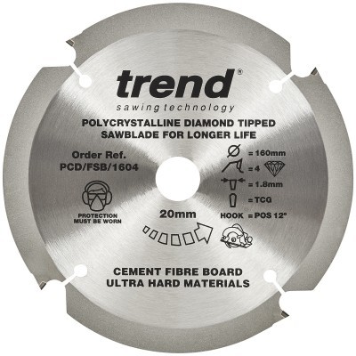 TREND PCD/FSB/1604 PCD FIBRE CEMENT SAW BLADE 4TX20X160MM