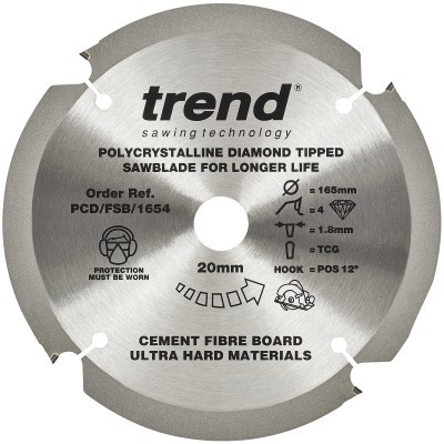 TREND PCD/FSB/1654 PCD FIBRE CEMENT SAW BLADE 4TX20X165MM