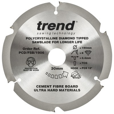 TREND PCD/FSB/1906 PCD FIBRE CEMENT SAW BLADE 6TX30X190MM