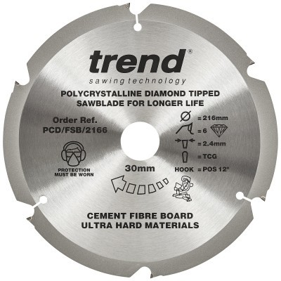 TREND PCD/FSB/2166 PCD FIBRE CEMENT SAW BLADE 6TX30X216MM