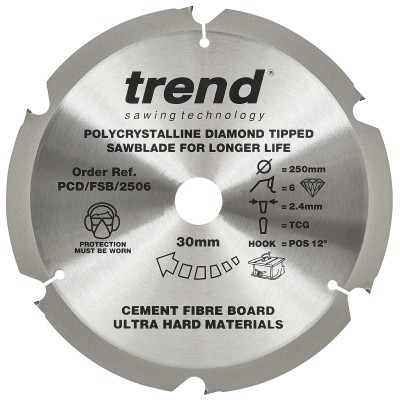 TREND PCD/FSB/2506 PCD FIBRE CEMENT SAW BLADE 6TX30X250MM