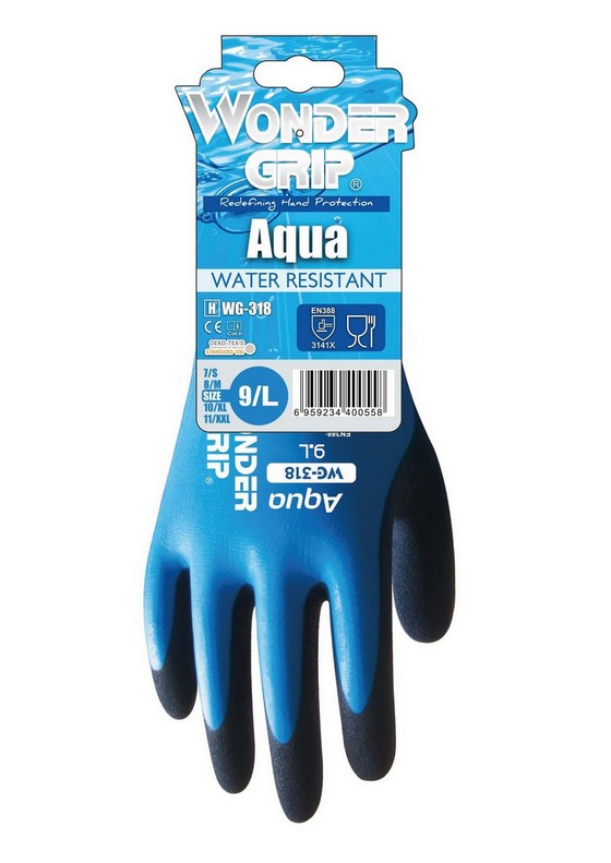 WONDER GRIP AQUA LATEX COATED WATERPROOF GLOVES EXTRA LARGE WG318101