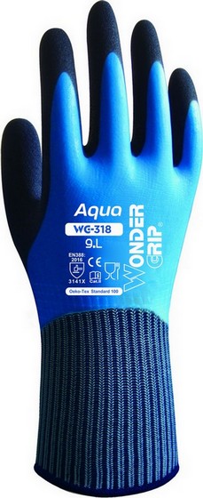 WONDER GRIP AQUA LATEX COATED WATERPROOF GLOVES LARGE WG318091