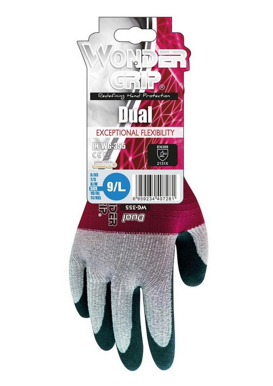 WONDER GRIP DUAL LATEX PALM PRECISION GLOVES LARGE WG355091